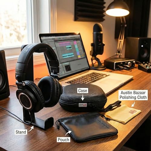 Image of Audio-Technica ATH-M30x Professional Monitor Headphones - Black Bundle with Case, Stand, Pouch, and Austin Bazaar Polishing Cloth