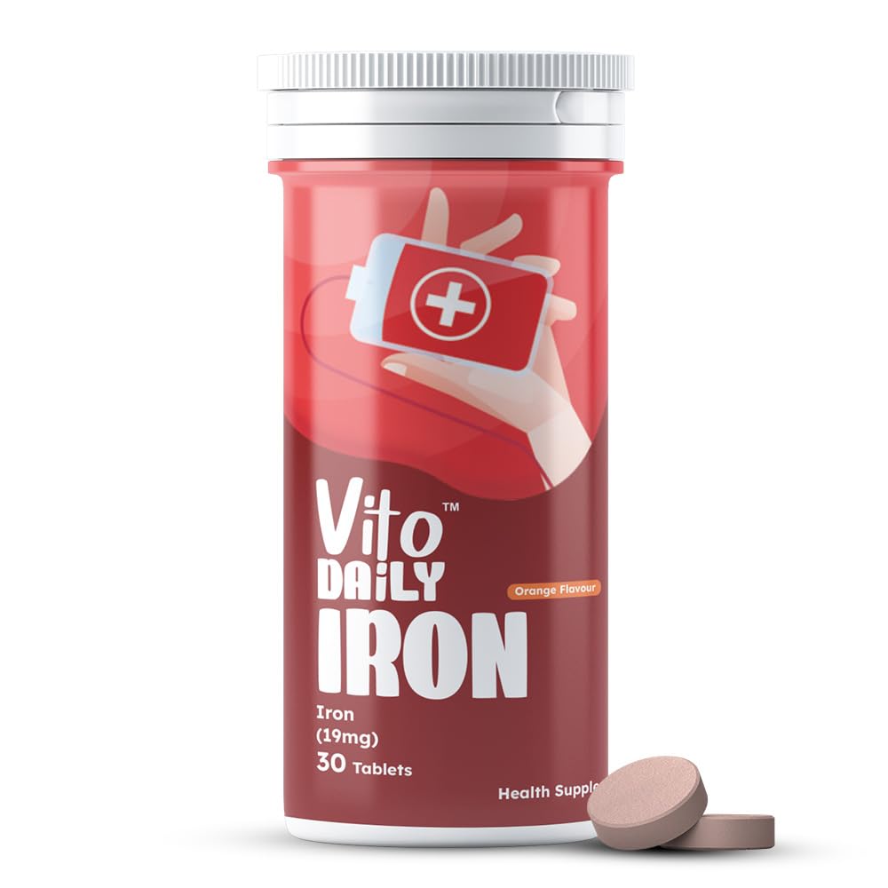 Vito Daily Iron Tablet 19 mg Plant Based Fast Dissolve Tablet, Iron Supplements for Men & Women Helps Prevent Anaemia, Boosts Hemoglobin & Oxygen levels (30 Tablets)