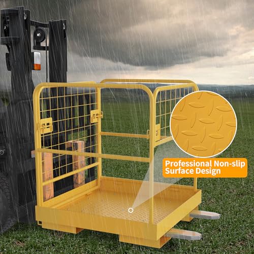 YINTATECH Forklift Safety Cage 36"x36",Forklift Work Platform 1150LBS Capacity,Heavy Duty Steel Forklift Basket Man Platform with 3 Chain,for Aerial Work