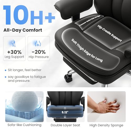 Image of BestGlory Big and Tall Office Chair with Lumbar Support, Executive Leather Computer Desk Chair, Heavy Duty Comfortable Gaming Chair with Double Layer Cushion & Footrest for Home Office Gaming