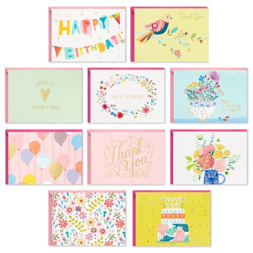 Hallmark Pacote de 30 cartões sortidos em caixa, boas vibrações — aniversário, pensando em você, agradecimento, cartões em branco