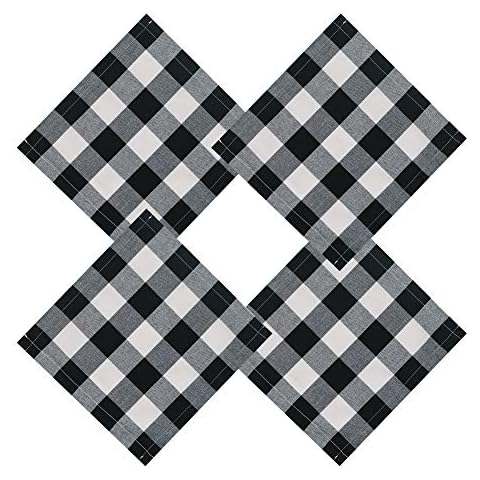 ARKSU Buffalo Check Plaid Polyester-Cotton Cloth Napkin for Christmas Dinner Parties Home Table Decor (13x13, Set of 10) White & Black Cover