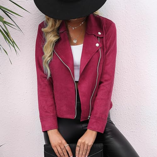 Suede Jacket Women Long Sleeve Open Front Western Cropped Trench Coat Faux Leather Bomber Moto Jackets4