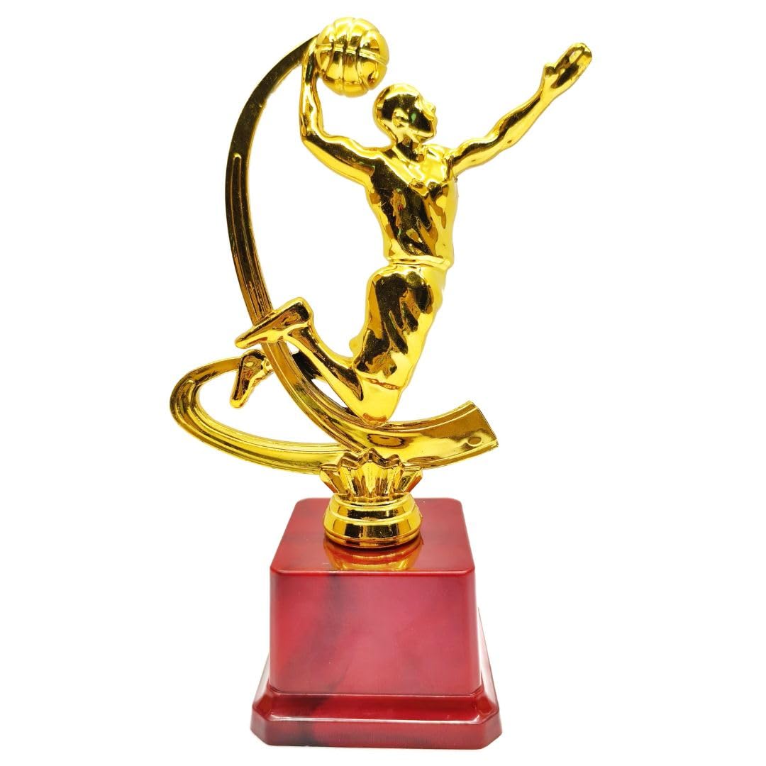 jasbir trophies sports award trophy with gold-plated figure, premium red fiber base, can be used for basketball, handball, volleyball, dotch ballheight 21 cm base size 6 x 6 cm