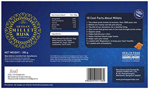 Grami Superfoods Ragi Millet Jaggery Rusk Healthy Combo 2 Packs - Made ...