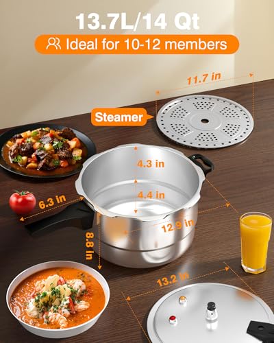 Image of WantJoin 14Qt Aluminum Pressure Cooker w /Release Valve & Multiple Protective Devices,Pressure Canner Compatible with Gas & Induction Cooker,Canner Rack Included