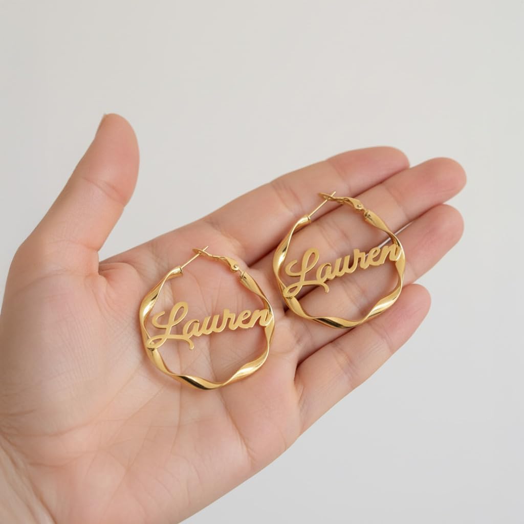 Personalized Name Hoop Earrings for Women | Twisted Hoop Customized Name Earrings Jewelry | Custom Earrings Jewelry Gift for Birthday Wedding Anniversary - Image 2