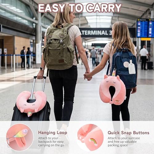 Image of Memory Foam Kids Travel Neck Pillow for Ages 9+, Removable Cover, Unicorn