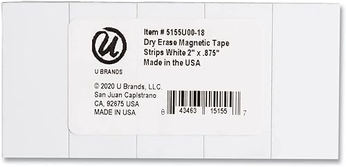 Miniatura 3 de U Brands Tiras de cinta magnética de borrado en seco, color blanco, 2 x 0.875 pulgadas, paquete de 25