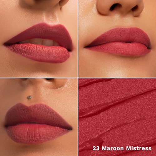 Image of Pilgrim Long Lasting Crayon Lipstick | Intense Matte Finish | Waterproof & Lightweight | Highly Pigmented & Enriched With Ceramides & Mango Seed Oil | Smooth Glide Application | (1.4g) (Maroon Mistress-23)