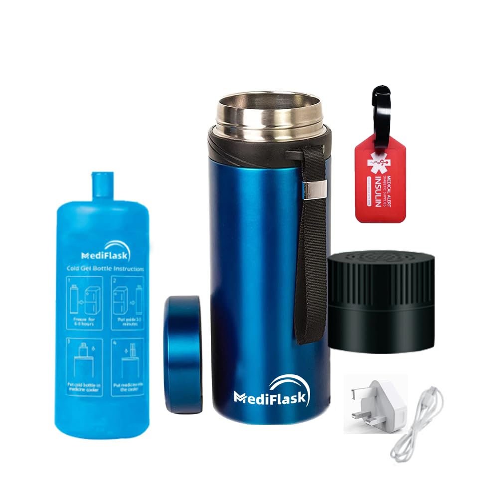Combo Insulin Pen Cooler Travel Case 72H USB Charger+BIOGEL Ice Pack 3 Methods TSA Diabetic Medicine Fridge Perfect Storage at Temp 2-26 Degrees (Blue)