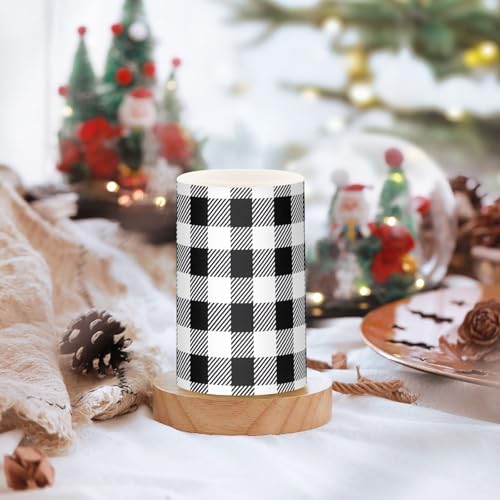 Image of Flickering Flameless Candles, Black White Buffalo Plaid LED Candles with Remote Timer, Set of 2 Battery Operated Candle for Valentine Wedding Birthday