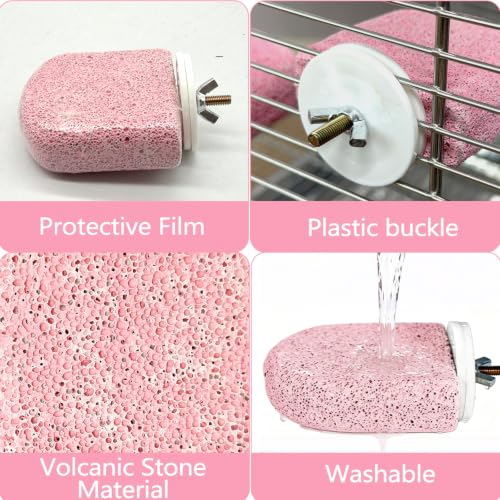 Image of 4PCS Bird Beak Grinding Stone,Parrot Perch Stands,Parakeets Platform Chewing Toys Calcium Pumice Lava Foot Claws Trimmer Climbing Ledge for Cockatiel Budgie Conure Lovebird(Pink)