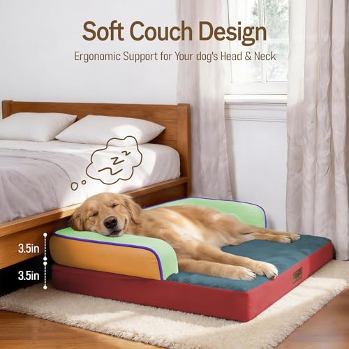 Image of Comfort Expression Washable Orthopedic Dog Bed for Extra Large Sized Dogs | Waterproof Memory Foam Pet Bed 42x30 Inch with Removable Cover with Non-Slip & Bolster