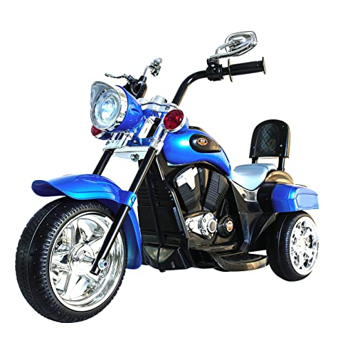 Freddo Toys Ride on Chopper Motorcycle, Battery Powered 6V Motorcycle Trike with LED Lights, Horns Forward/Reverse Gear, 2 Speed Options, 3 Wheel Toys for Boys Girls (Blue), Age 18-60 Months