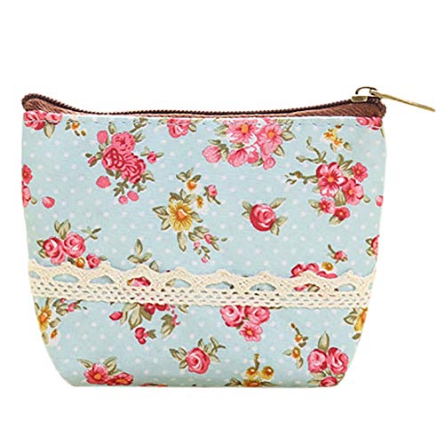 Preisvergleich Produktbild Vektenxi Gedruckt geldbörse Dame Handtasche tragbare Geld münze Bank Tasche leinwand schlüsselanhänger kosmetische aufbewahrungsbeutel für Frauen mädchen-Sky Blue tragbar und nützlich