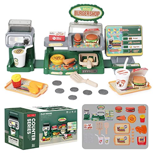 Registratore di Cassa Giocattolo, 35 Pezzi, Supermercato Giocattolo per Bambini con Suoni Luci Negozi e Accessori, Cassa...