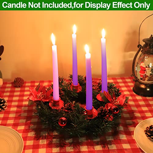 [Safety Fire Retardant] Christmas Red Advent Wreath Decor 4 Advent Candle Holder With 4 Pinecorn 4 Ribbon 2 Poinsettia 4 Ball 4 Berry Christmas Centerpiece Table Decorations Home Indoor(No Candles) #TOP5