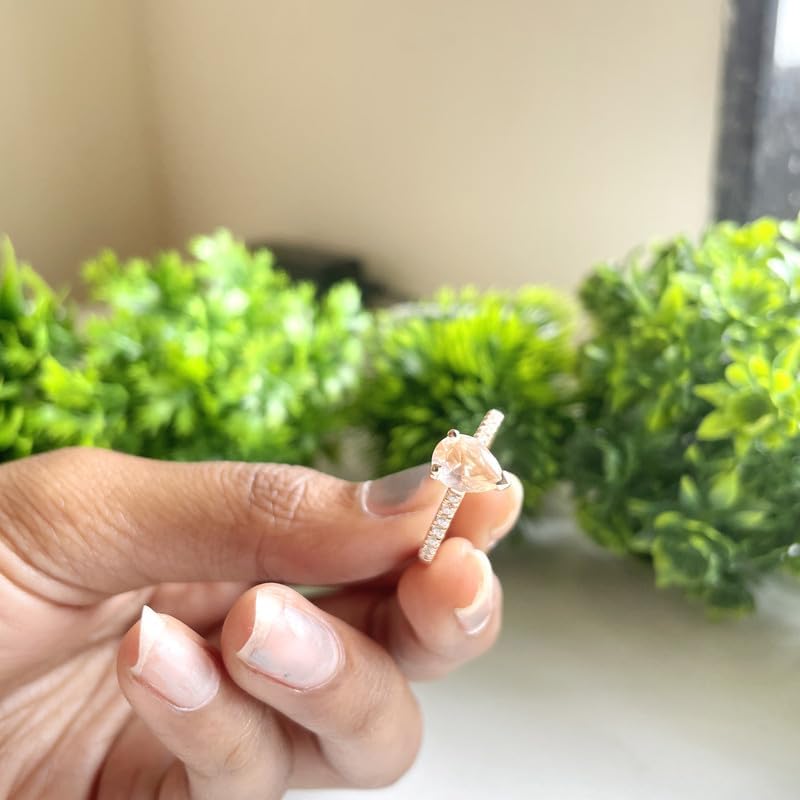 Pear Cut Morganite & Diamond Engagement Ring, 14k Gold Finish Pear Shape Morganite Solitaire With Accent Bridal Ring, Topaz & Diamond Ring