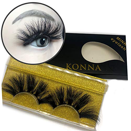 Konna 3D Mink False Eyelashes Lengthen Clutter Black Handmade Lashes 1 Pair Sets With Tweezer-A