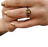 Genuine Tigers Eye Ring in Antique Brass Real Gemstone Jewelry for Woman Teens Earthy...