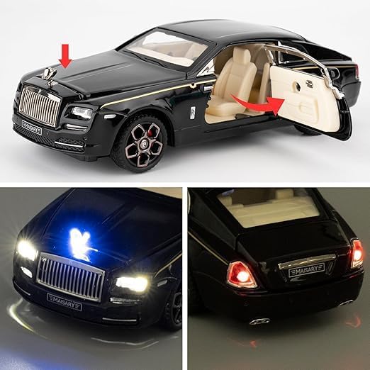 Image of 1 /32 Scale Rolls Royce Wraith Black Luxury Model Car Toy