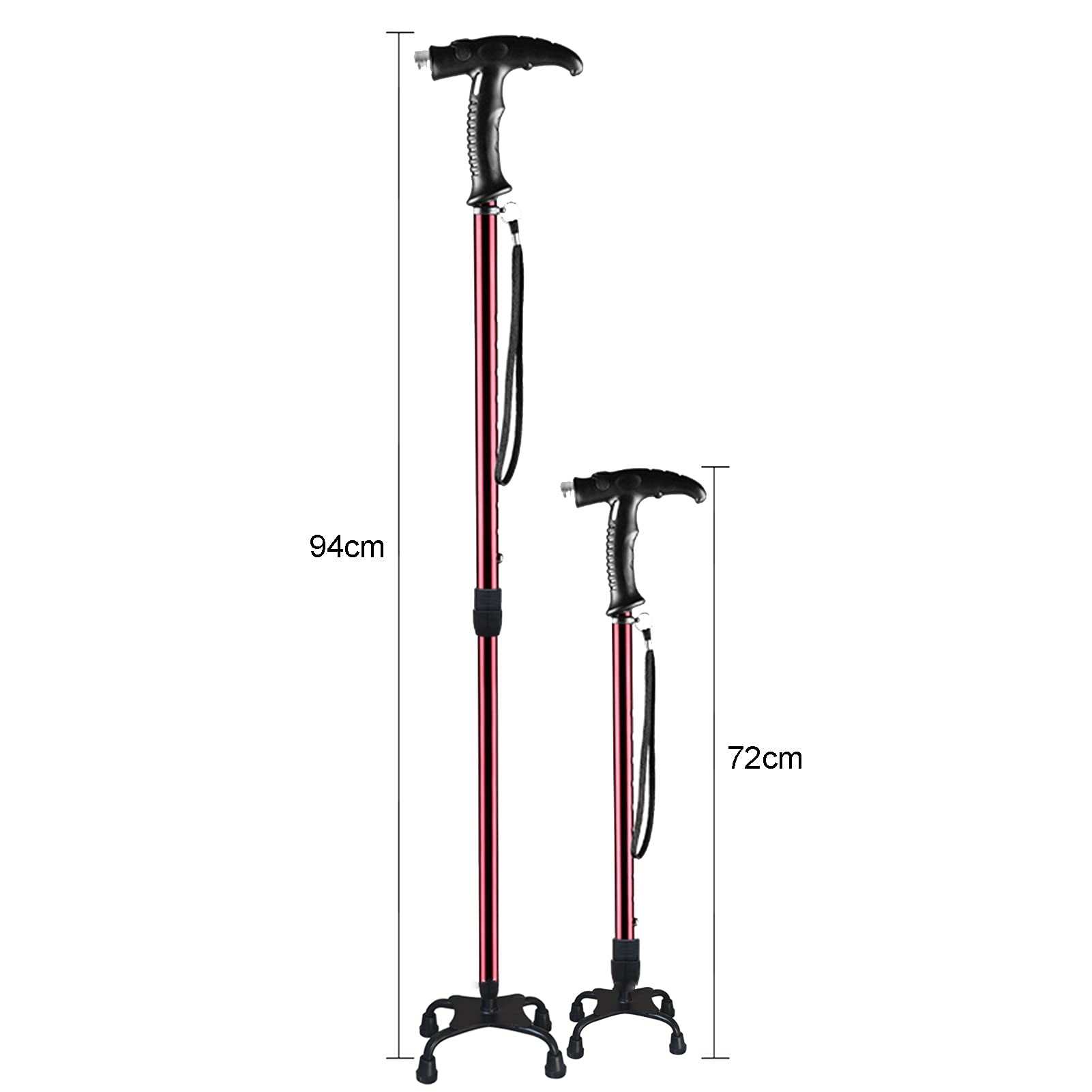 Bastón de altura ajustable, base antideslizante de cuatro patas, ayuda extensible para ancianos
