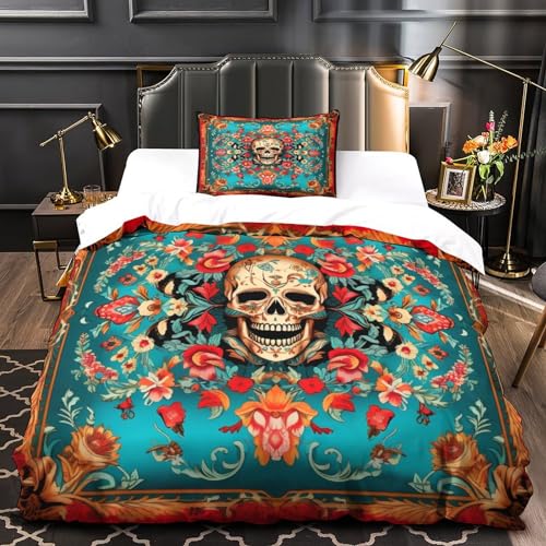 Housse de couette crâne de fleurs motif imprimé 3D bohème chic - 4