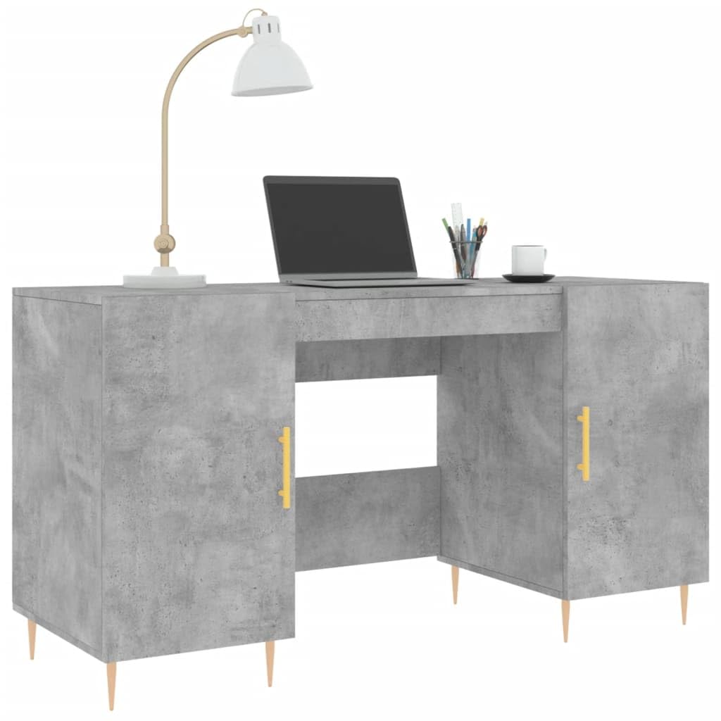 Scrivania grigio cemento 140 x 50 x 75 cm, materiale in legno, scrivania per computer con 4 ante, tavolo da ufficio per casa, ufficio, design moderno con spazio di archiviazione