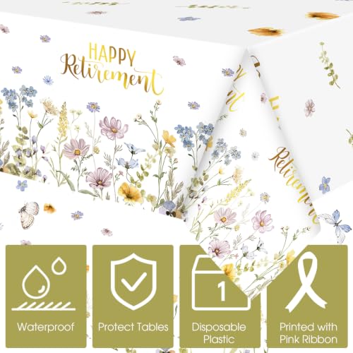 Image of Ganeen 3 Pack Floral Retirement Tablecloths Retirement Party Decorations