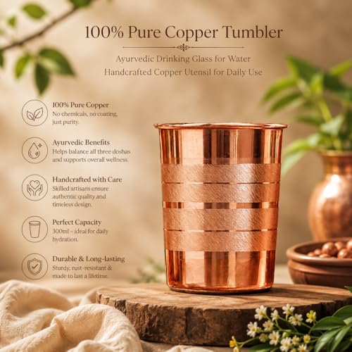 Image of 100% Pure Copper Tumbler 300ml | Ayurvedic Drinking Glass for Water | Handcrafted Copper Utensil for Daily Use - 1Pc