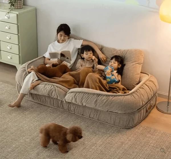 Image of 1 Seater Luxurious Human Dog Bed for People and Adults|Velvet Recliner Lounge Style Soft Human Dog Sofa with Plush Cushioning for Reading and Relaxation (Velvet Fabric, Beige)