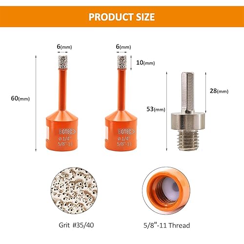 Miniatura 2 de BGTEC - Broca de núcleo de diamante, 2 piezas de 0.236 in, cortador de azulejos de sierra de diamante de 58 pulgadas - 11 rosca para azulejos de