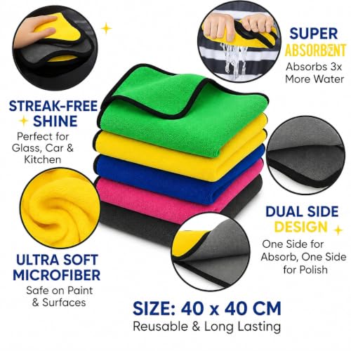 Image of 600 GSM Microfiber Cleaning Cloth Random Color 40x40 cm Count of 1