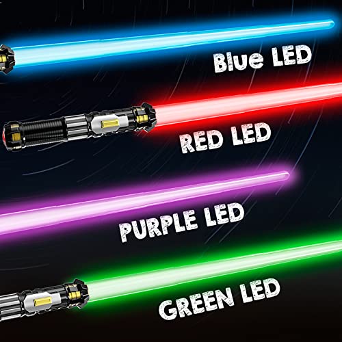 4 pack light up sword saber with fx sound on-off control and full retractable handle 4 colors led glow in the dark toy for kids adult