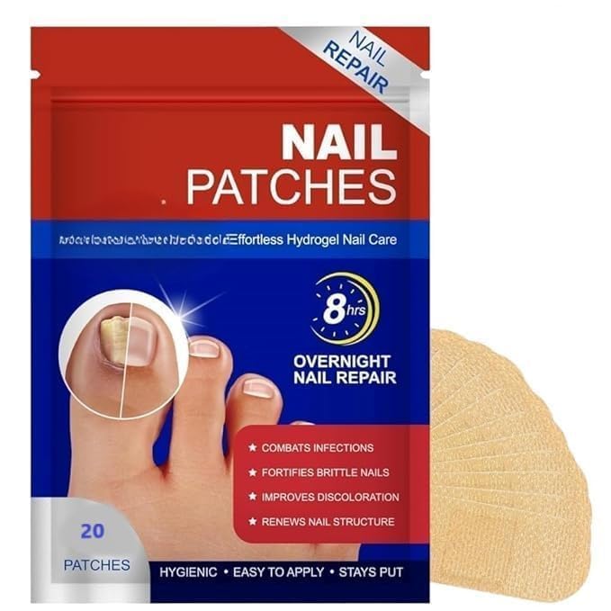 Nail Repair Patch Treatment (20 Patches) | Hydrogel Nail Care Patches for Damaged, Brittle & Discolored Nails | Easy Overnight Nail Strengthening Patch for Toenails & Fingernails
