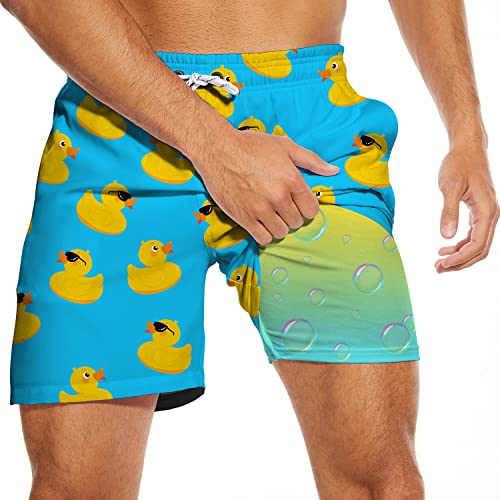 Mens Swim Trunks with Compression Liner 5 Inseam Quick Dry Swimwear Bathing Suit Swimming Board Shorts with 4 Pocket