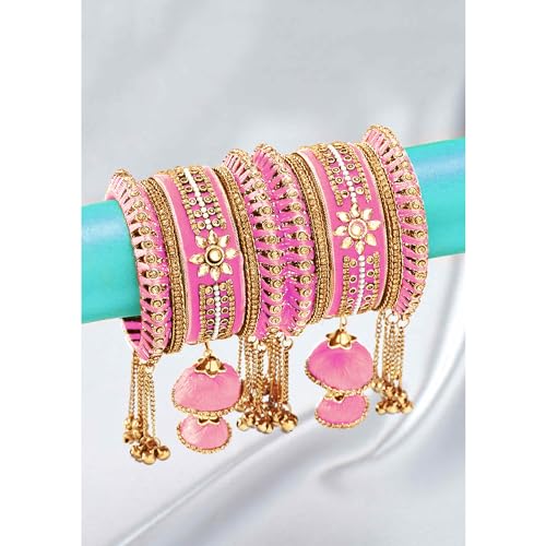 Image of Peora Velvet Silk Thread Kundan Studded Chuda Bangles Set Gift for Women