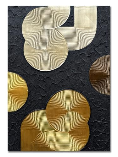 Slyart Black and Gold Texture Wall Art, Handmade 3D Arch