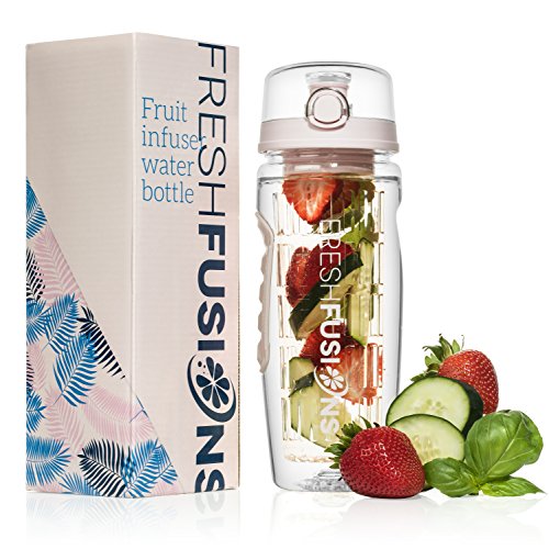 Fresh Fusions 32 oz Fruit Infuser Water Bottle with Insulated Sleeve (Rose Quartz)