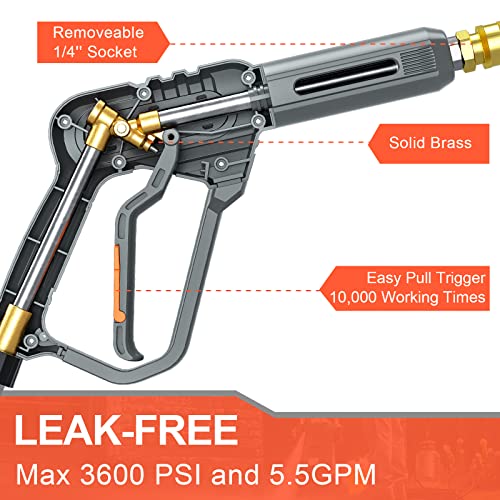 Heliwoo High Pressure Washer Gun With Swivel Ends, Power Washer Gun With M22 14Mm & 15Mm Fitting, 3/8" Swivel Usa-Npt Thread, 7 Nozzle Tips, Replacement Extension Wand - 3600Psi/5.5 Gpm #TOP2