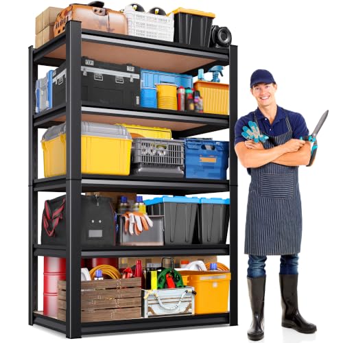 Image of 71 inchH x 32 inchW x 14 inchD Garage Shelving Unit, 5-Tier Heavy Duty Metal Storage Shelves 2050 LBS Capacity, Adjustable Utility Steel Racks and Shelving for Garage, Pantry, Basement, Warehouse, Black