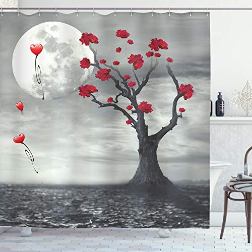 ABAKUHAUS Tree Shower Curtain, Romantic Full Moon Night, Cloth Fabric Bathroom Decor Set including Hooks, 94 Inches
