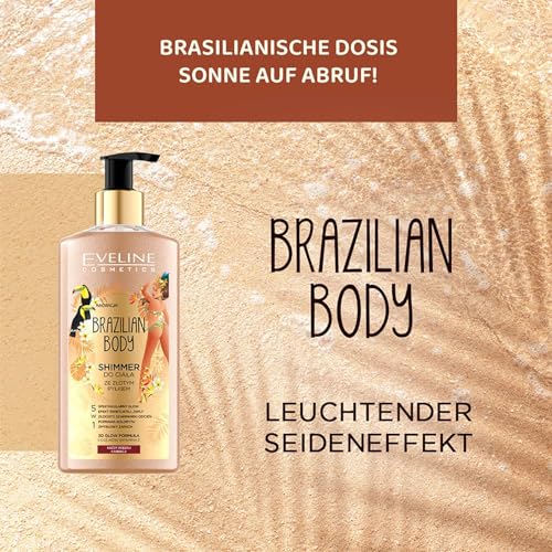Eveline Cosmetics Brazilian Body Golden Shimmer Körperöl mit Argan-, Macadamia-, Mandel- und Moringaölen - 150ml | Vegane feuchtigkeitsspendende Formel für strahlende Haut – Bild 3