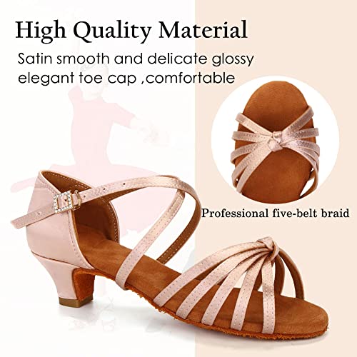 HROYL Women Satin Latin Dance Shoes 1.5inch Low Heel Salsa Practice Performance Ballroom Dancing Shoes XGG2