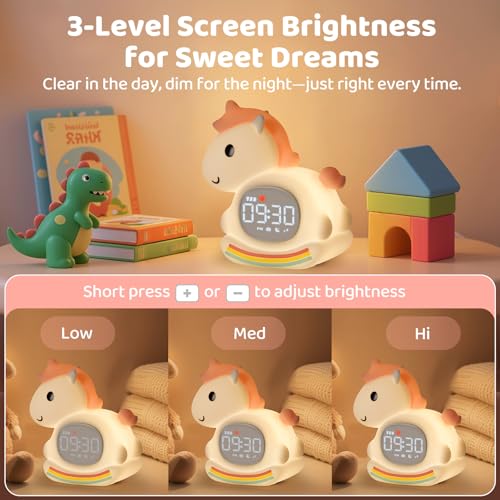 Image of Alarm Clock with Night Light for Kids with Sleep Training and Sound Machine, Rechargeable Silicone Lamp OK to Wake Clock,Cute Animal Tabletop Lamp, Perfect Sleep Companion for Boys Girls,Pink Pony