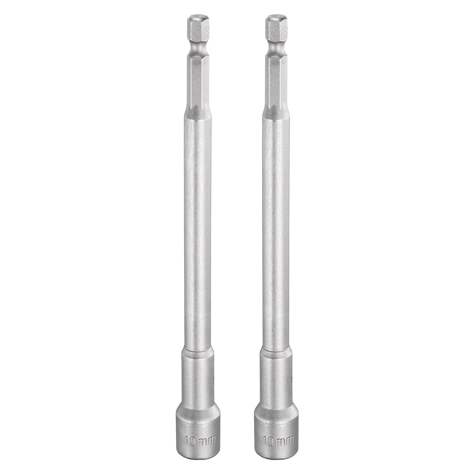 sourcing map 2pcs Nut Driver Drill Bit 10mm Metric Socket 1/4" Hex Shank 5.91" (150mm) Long Magnetic 6-Point Sockets Quick Change CR-V Steel Bolt Setters for Power Drill Drivers — image 1