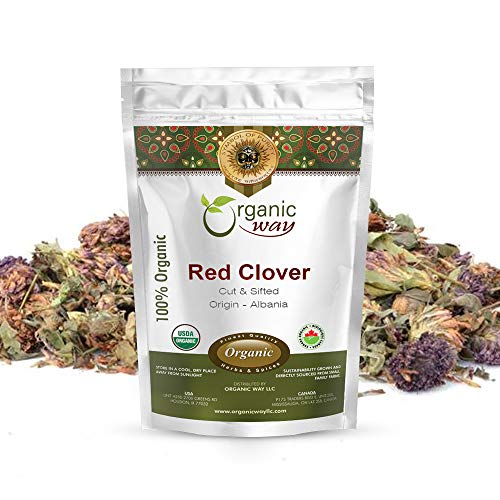 Organic Way Dried Red Clover Cut & Sifted (Trifolium pratense) - European Wild-Harvest | Organic & Kosher Certified | Raw, Non GMO & Gluten Free | USDA Certified | Origin - Albania (1/4LBS / 4Oz)