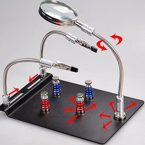 Miniatura 8 de Herramienta de lupa de soldadura de terceras manos de ayuda, clips de abrazadera de brazos flexibles FEITA con estación de lupa 3X, soporte