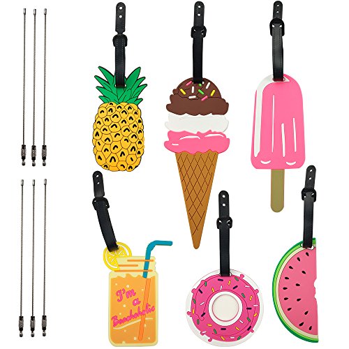 SkyCooool 6PCS Cute Colorful Travel Luggage Tags Label with 6PCS Steel Loop Wire